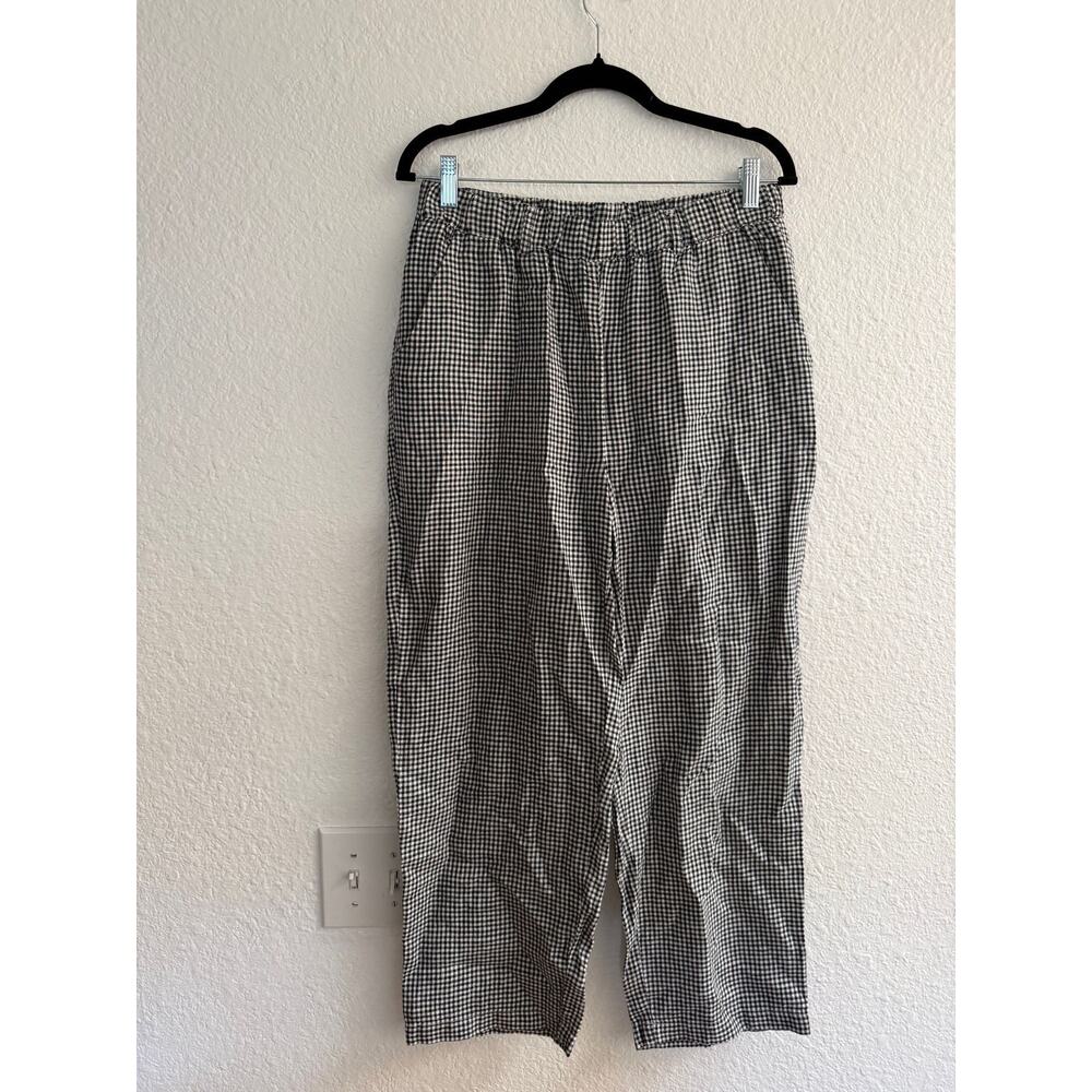 Quince 100% European Linen Gingham Pants Black White Size M - Picture 3 of 4